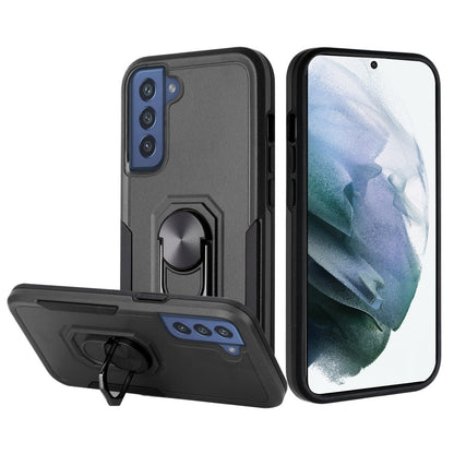 For Samsung Galaxy S21 Ultra Hybrid Tough Strong Dual Layer Hard PC TPU with Flat Magnetic Ring Stand Heavy-Duty Armor Black Phone Case Cover