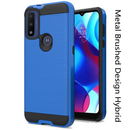 For Motorola Moto G Pure Hybrid Rugged Brushed Metallic Design [Soft TPU + Hard PC] Dual Layer Shockproof Armor Impact Slim Blue Phone Case Cover