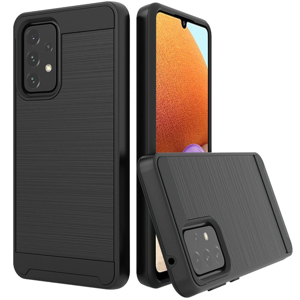 For Samsung Galaxy A32 4G Hybrid Rugged Brushed Metallic Design [Soft TPU + Hard PC] Dual Layer Shockproof Armor Impact Slim  Phone Case Cover