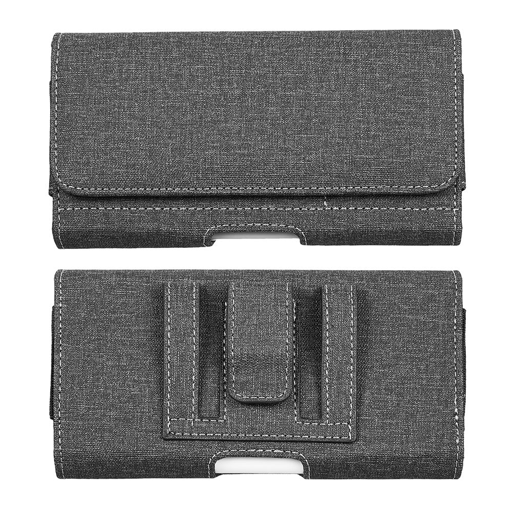 For Nokia C200 Universal Horizontal Cell Phone Fabric Pouch Holster Carry Case with Credit Card Slots & Belt Clip Loop (Size 6.3") [Black]