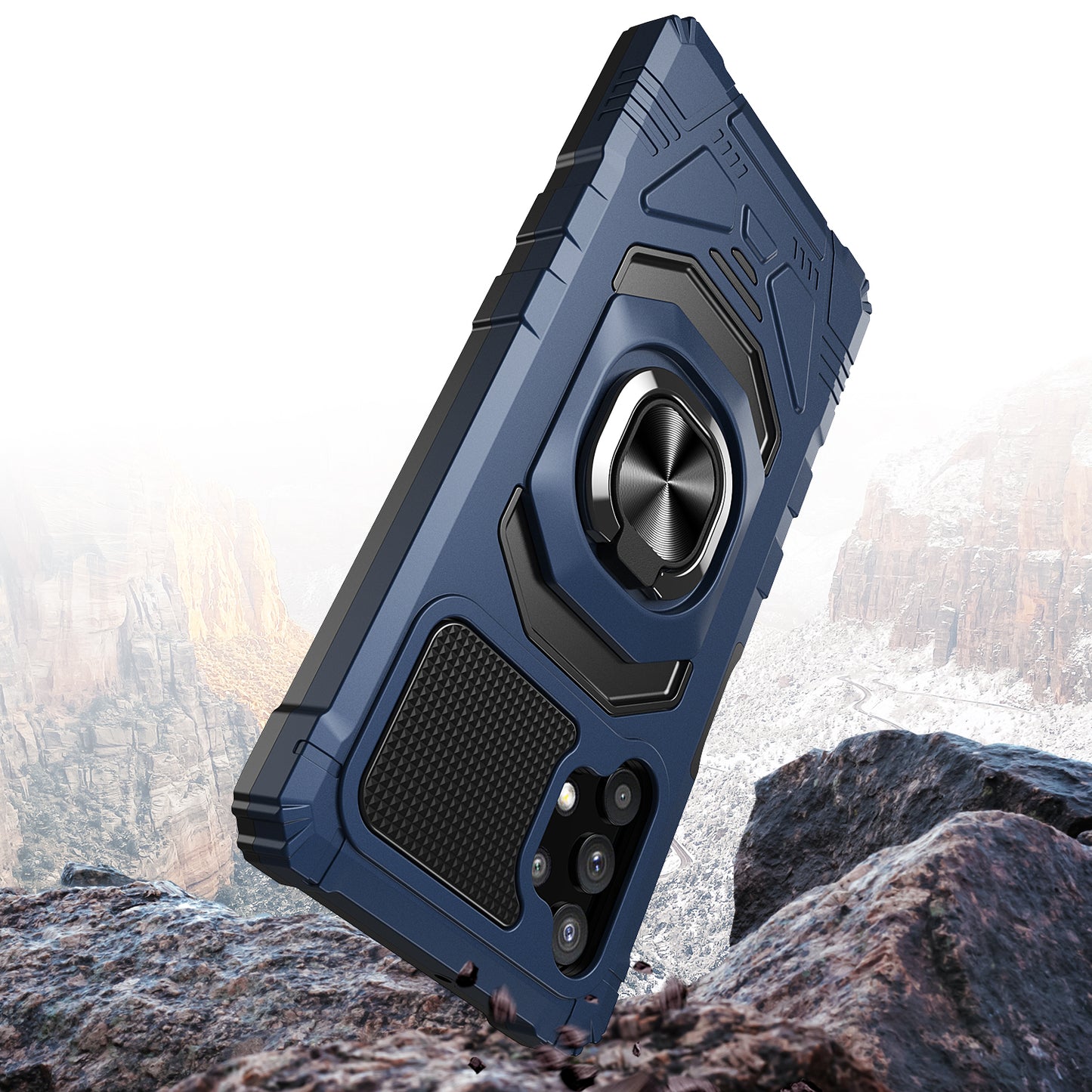 For Cricket Dream 5G Hybrid Dual Layer with Rotate Magnetic Ring Stand Holder Kickstand, Rugged Shockproof Anti-Scratch Blue Phone Case Cover