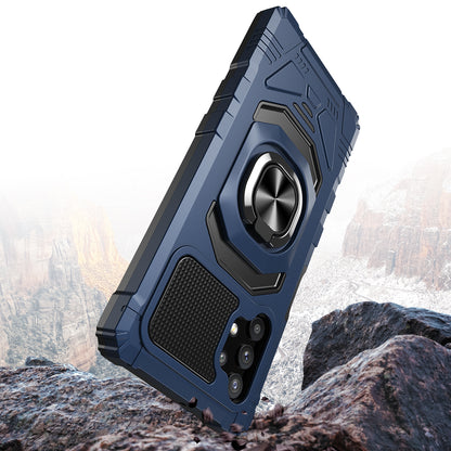 For Cricket Dream 5G Hybrid Dual Layer with Rotate Magnetic Ring Stand Holder Kickstand, Rugged Shockproof Anti-Scratch Blue Phone Case Cover