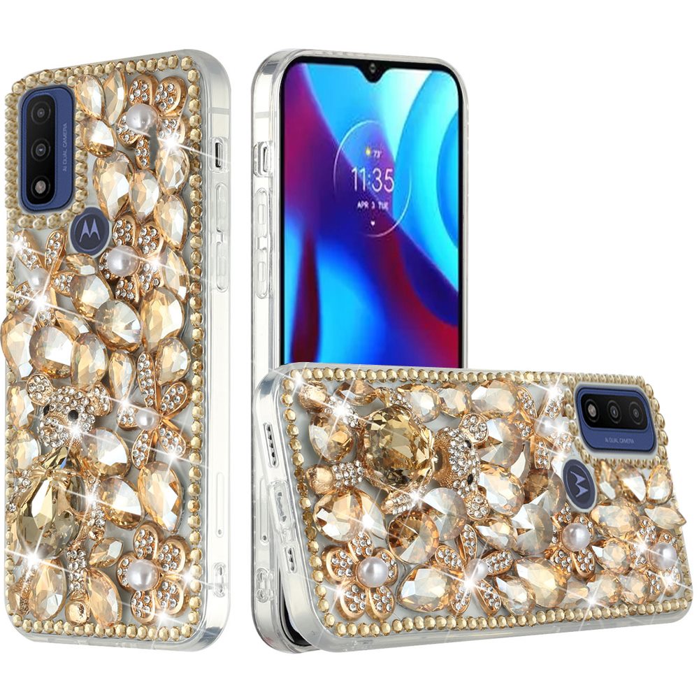 For Motorola Moto G Pure Bling Clear Crystal 3D Full Diamonds Luxury Sparkle Transparent Rhinestone Hybrid Bumper  Phone Case Cover