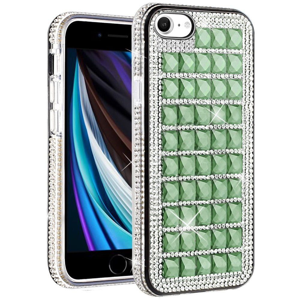 For Apple iPhone SE 3 (2022) SE/8/7 Fashion Luxury 3D Bling Diamonds Rhinestone Jeweled Shiny Hybrid TPU Bumper Hard  Phone Case Cover