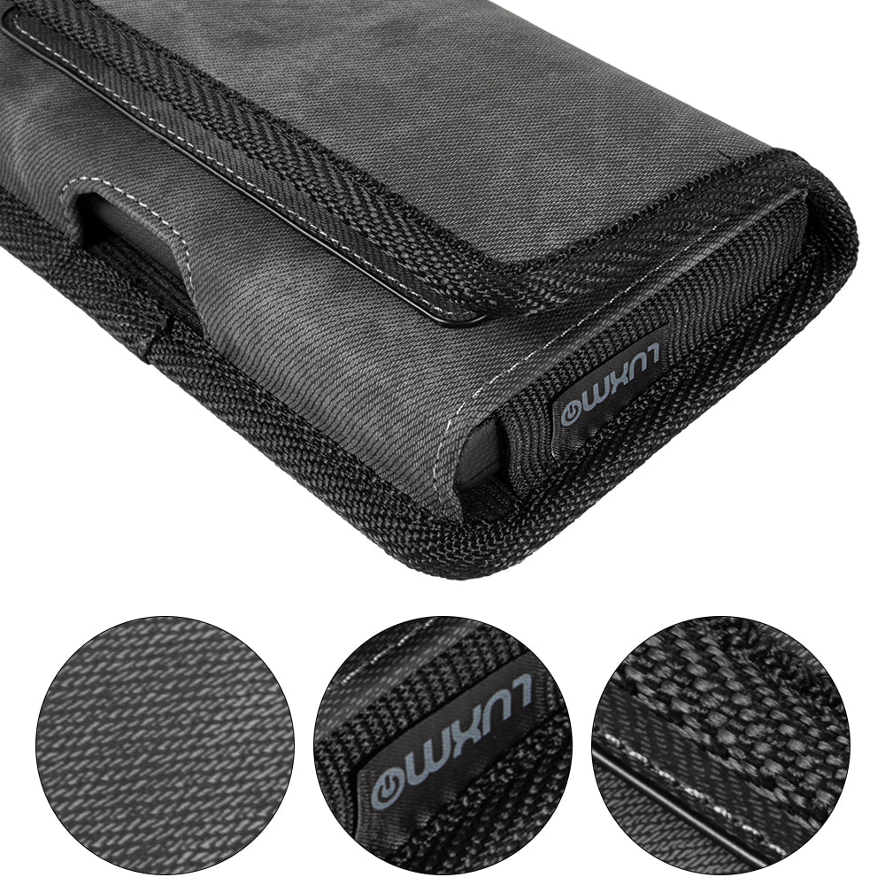 For Samsung Galaxy Z Flip 3 5G Universal Horizontal Cell Phone Case Fabric Holster Carrying Pouch with Belt Clip and 2 Card Slots fit Large Devices 6.3" [Black Denim]