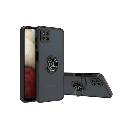 For Boost Mobile Celero 5G Hybrid Frosted Protector Magnetic Ring Holder Stand Kickstand Heavy Duty Rugged 2 in 1 PC + TPU Black Phone Case Cover