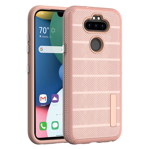 For LG K31 /Aristo 5/Fortune 3/Tribute Monarch / Phoenix 5 Dual Layer Hybrid Armor Rubber TPU Hard PC Rugged Texture Rose Gold Phone Case Cover