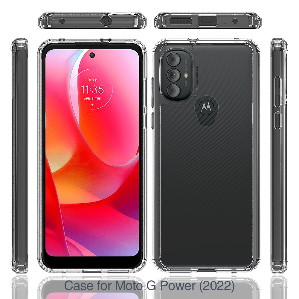 For Motorola Moto G Power 2022 Hybrid Transparent Clear Acrylic Back Hard PC & Soft TPU Full Protective Bumper Shock-Absorb  Phone Case Cover