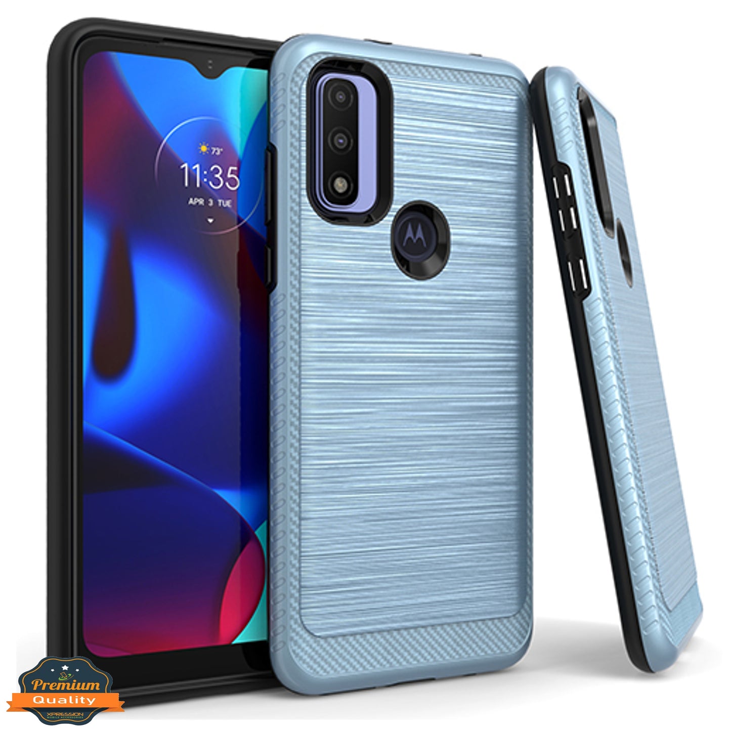 For Motorola Moto G Pure Armor Brushed Texture Rugged Carbon Fiber Design Shockproof Dual Layers Hard PC + TPU Protective  Phone Case Cover