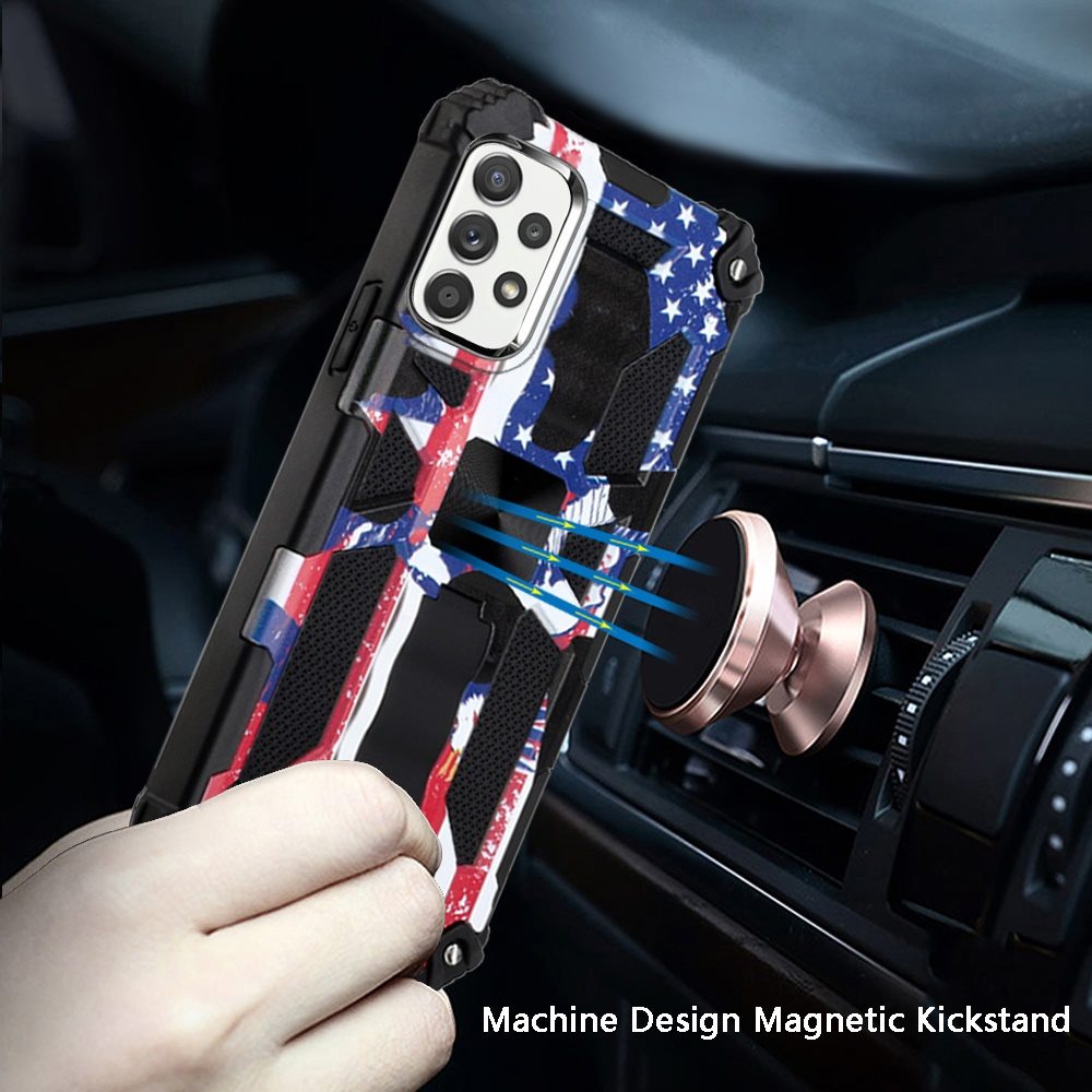For Samsung Galaxy A02S Heavy Duty Stand Hybrid Shockproof [Military Grade] Rugged Protective with Built-in Kickstand American Flag USA Phone Case Cover