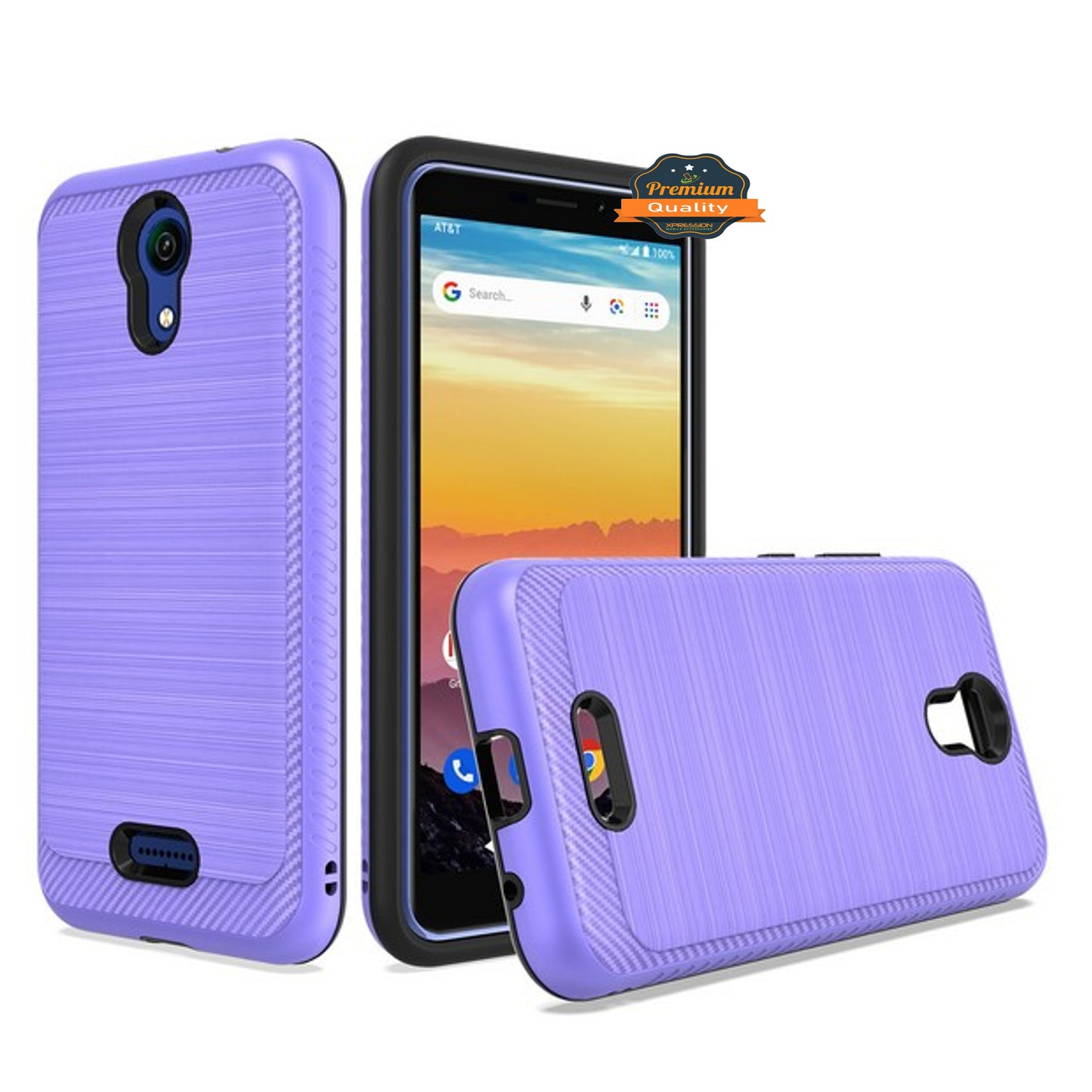 For AT&T Calypso Brushed Metal Texture Hybrid Dual Layer Defender TPU PC Rugged Shockproof Armor Carbon Fiber Design  Phone Case Cover