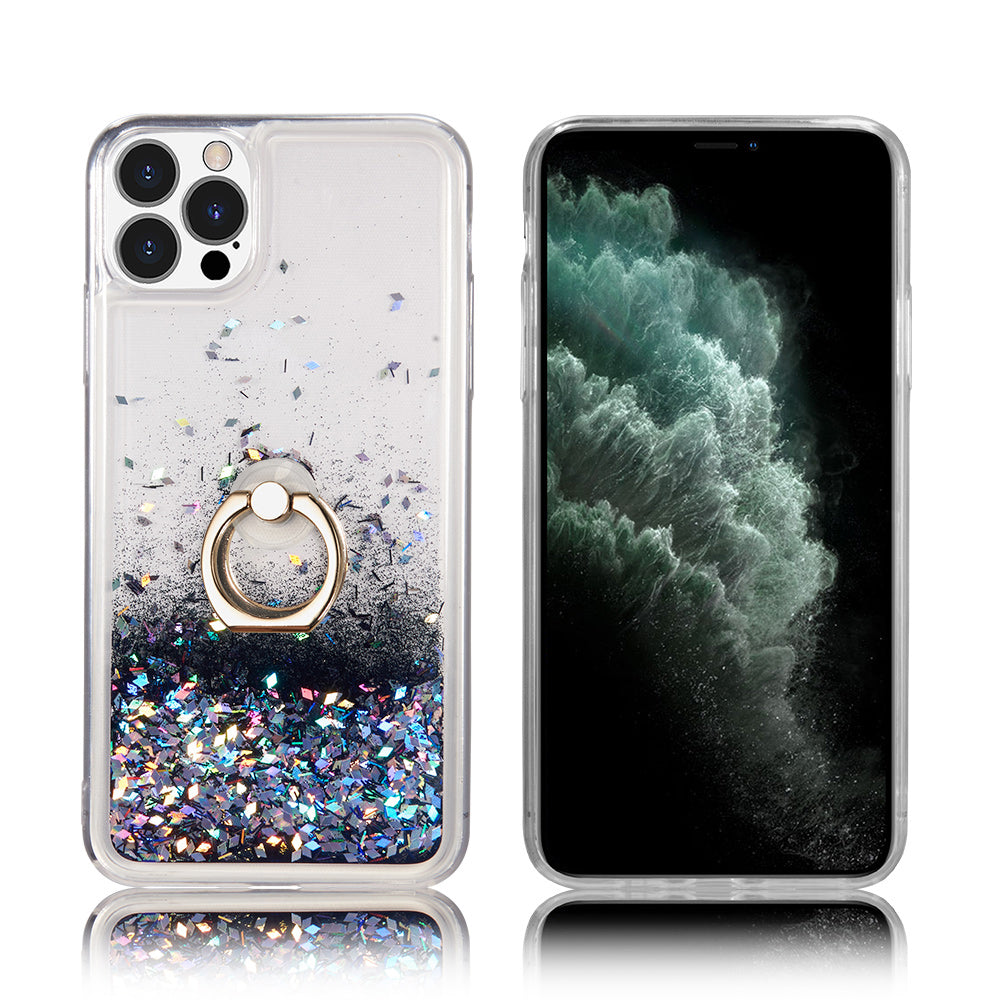 For Apple iPhone 14 /Plus Pro Max Hybrid Glitter Bling Sparkling Liquid Quicksand Sparkle TPU PC with Ring Stand Holder  Phone Case Cover