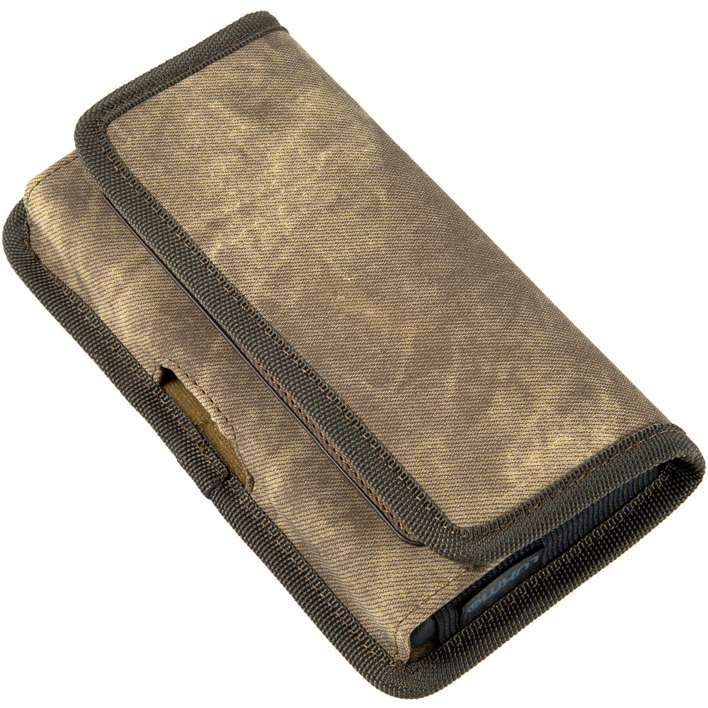 For Samsung Galaxy S21+ Plus Universal Horizontal Cell Phone Case Fabric Holster Carrying Pouch with Belt Clip and 2 Card Slots fit Large Devices 6.3" [Brown Denim]