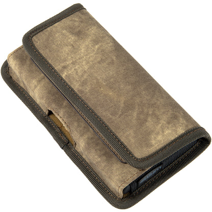 For Samsung Galaxy A42 5G Universal Horizontal Cell Phone Case Fabric Holster Carrying Pouch with Belt Clip and 2 Card Slots fit Large Devices 6.3" [Brown Denim]
