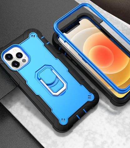 For Apple iPhone 12 Pro Max (6.7") Hybrid 3 Layers with 360° Rotatable Ring Kickstand Holder Heavy Duty Hard PC Soft Silicone Shockproof  Phone Case Cover