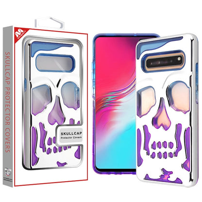 For Samsung Galaxy S10 5G (6.7") Hybrid Dual Layer Skull Skeleton Hard PC Shockproof TPU Rugged Plating Blue Purple Clear Phone Case Cover