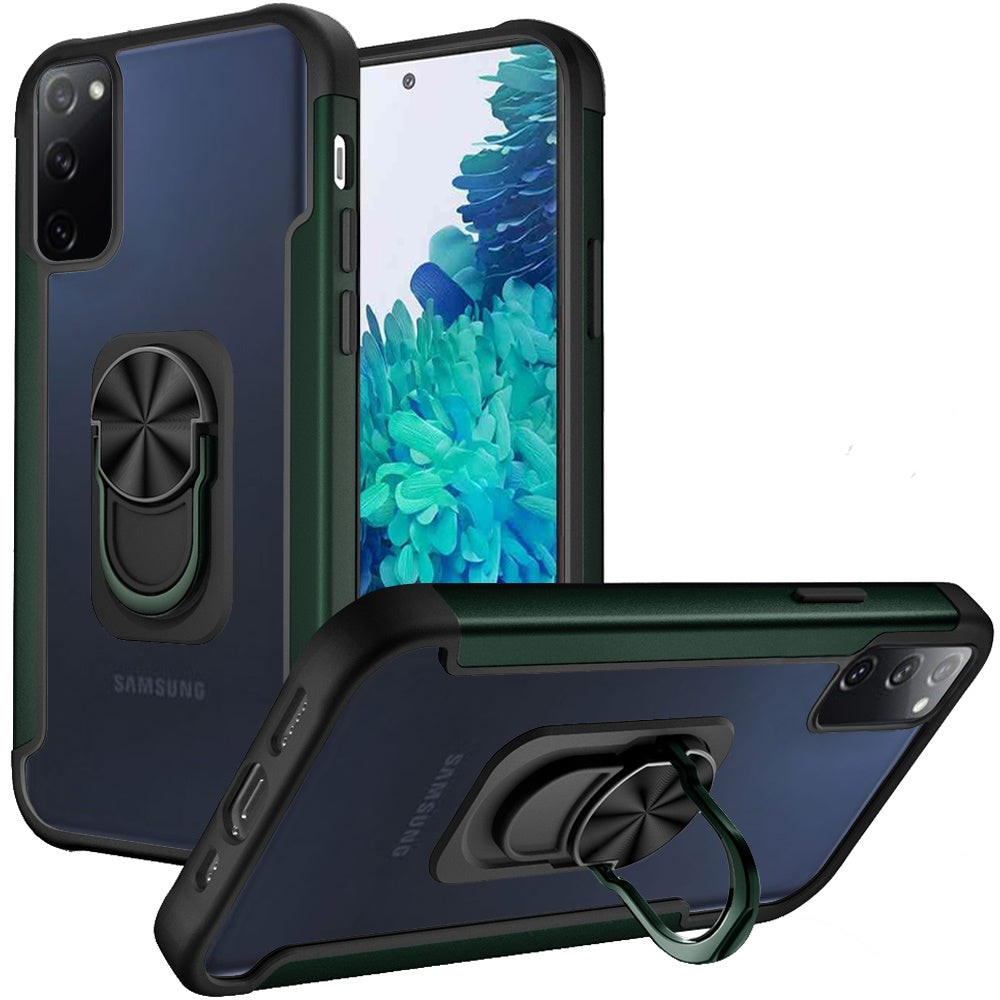 For Samsung Galaxy S20 FE /Fan Edition 5G Clear Alloy Hybrid with Ring Holder Kickstand [Magnetic Car Mount Feature]  Phone Case Cover