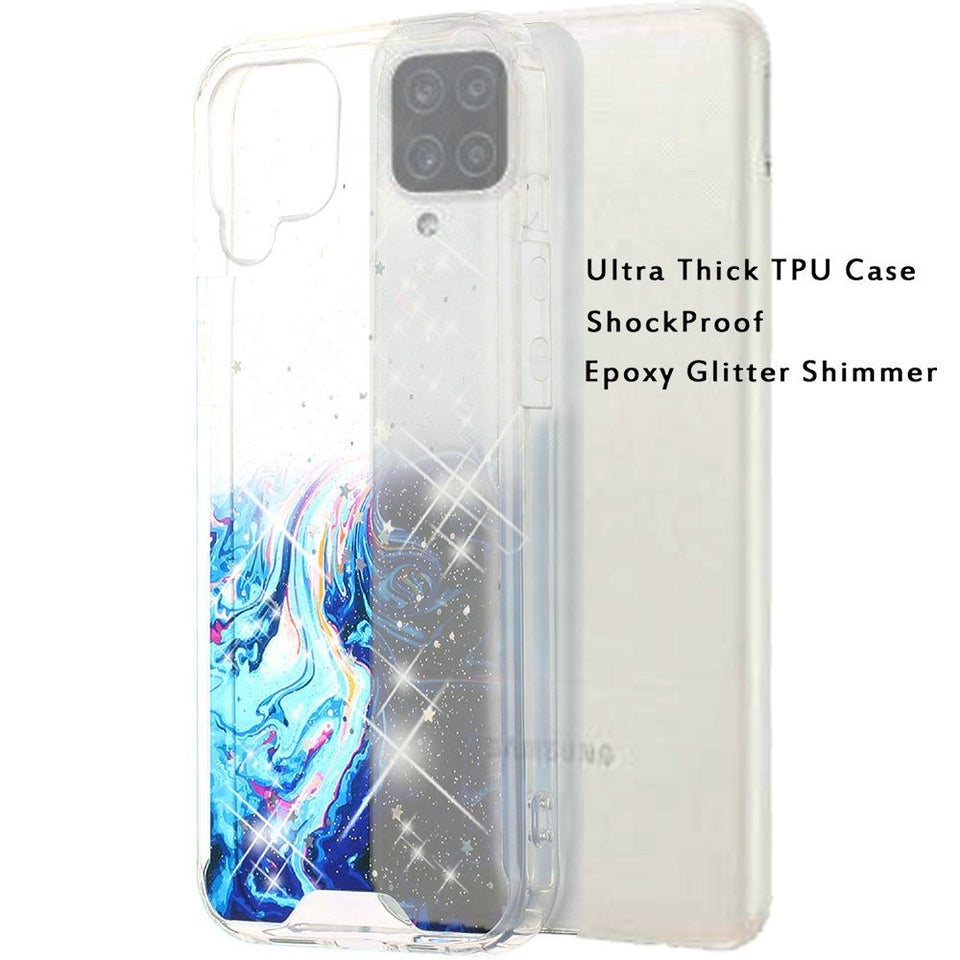 For Apple iPhone 13 Pro (6.1") Pattern Clear Design Transparent Glitter Bling Hybrid Plastic Hard Back TPU Rubber Armor  Phone Case Cover