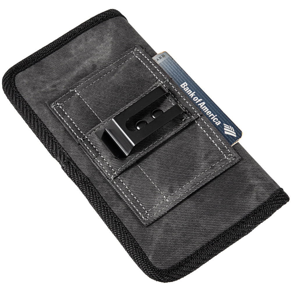 For Apple iPhone 11 Pro Max Universal Horizontal Cell Phone Case Fabric Holster Carrying Pouch with Belt Clip and 2 Card Slots fit XL Devices 7" [Black Denim]
