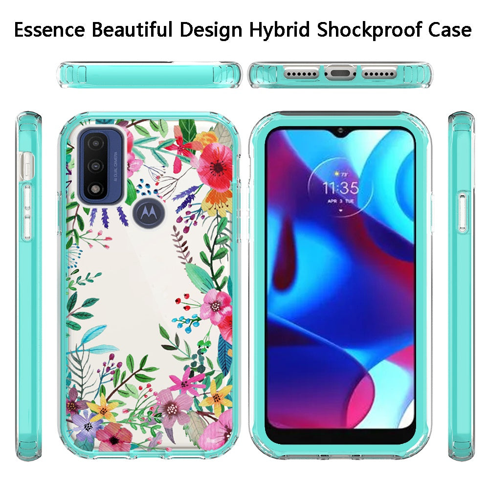 For Motorola Moto G Pure Beautiful Design 3 in 1 Hybrid Triple Layer Armor Hard Plastic Soft Rubber TPU Shockproof Protective Frame Teal Chevron Phone Case Cover