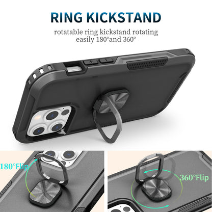For Samsung Galaxy A03S Heavy Duty 3in1 Magnetic Ring Kickstand Stand Hybrid Shockproof Military-Grade Drop Protection Black Phone Case Cover