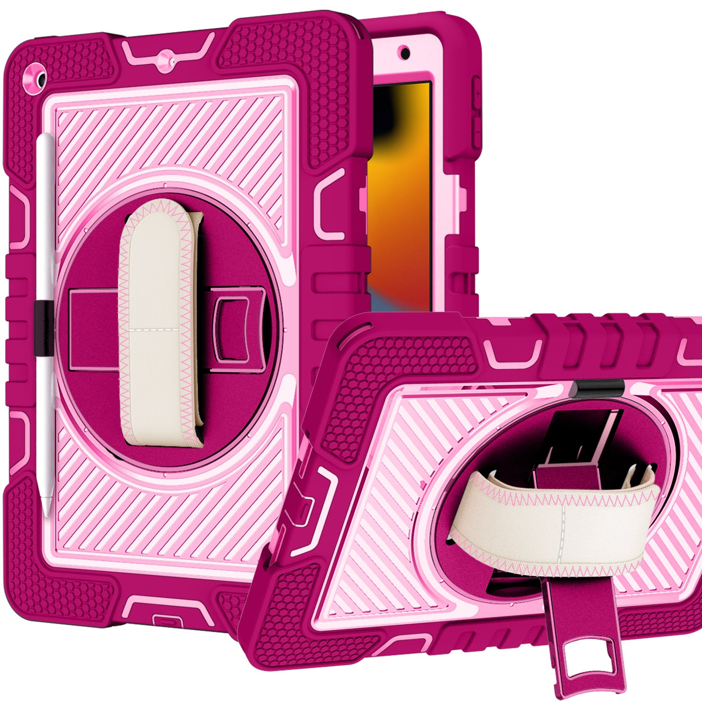 Case for Samsung Galaxy Tab A8 10.5 inch (2022) Hybrid 3in1 Multi-Functional Tablet Case with Hand, Shoulder Strap, Pencil & Stand Holder Rose Pink Tablet Cover