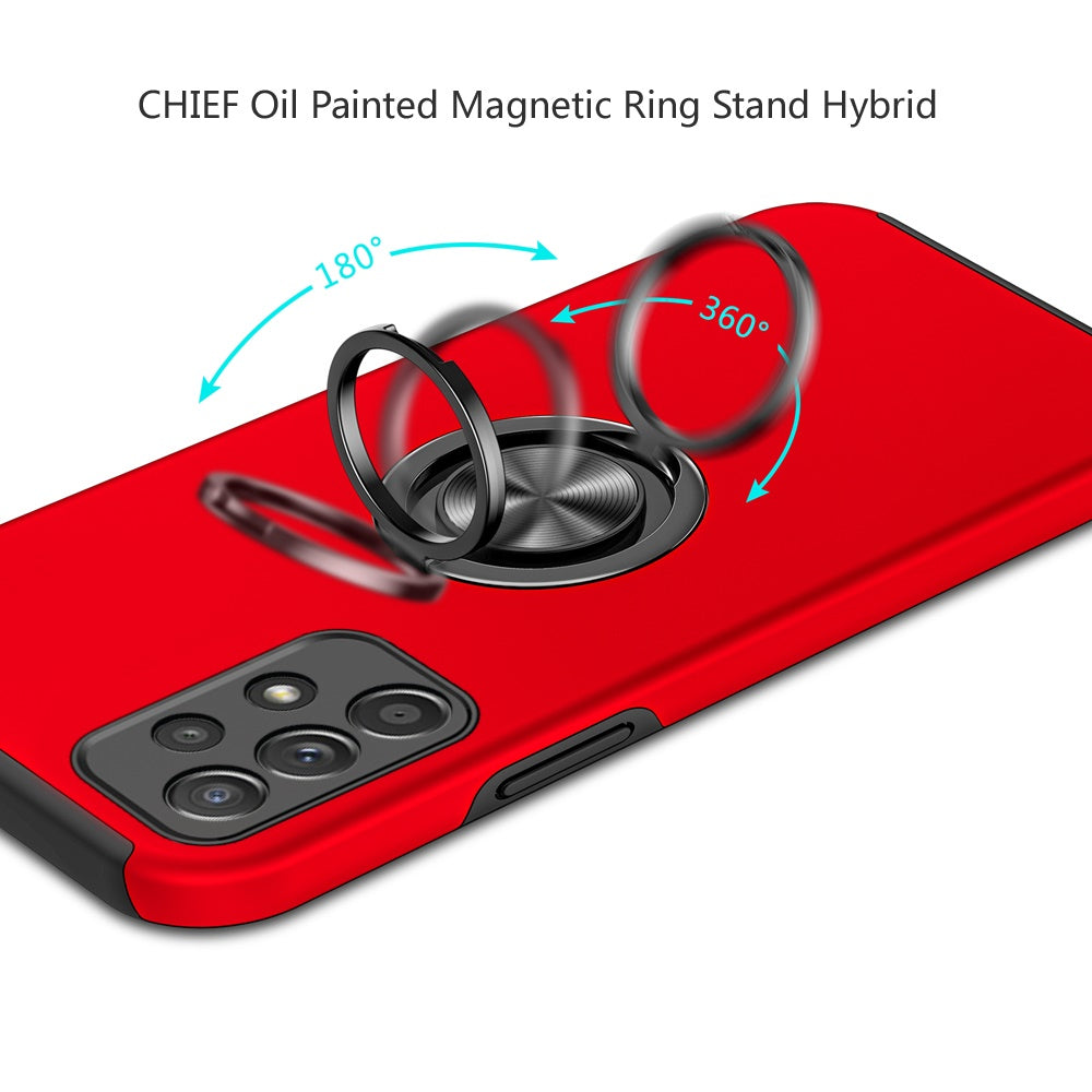 For Samsung Galaxy A32 5G Hybrid 360 Rotatable Invisible Ring Stand Holder Fit Magnetic Car Mount Shockproof Slim Red Phone Case Cover