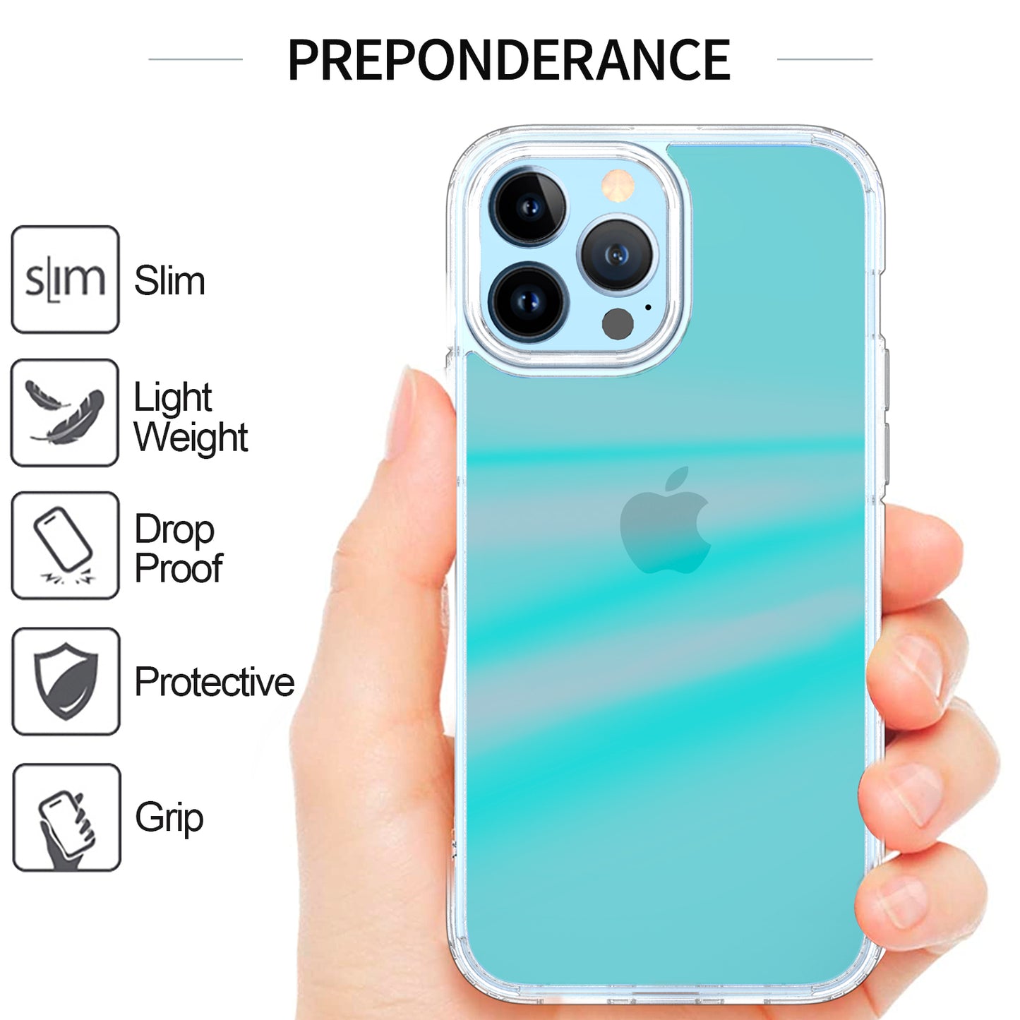 For Apple iPhone 13 Pro Max 6.7" Transparent Gradient Designed Slim Hybrid Hard PC Back and TPU Rubber Frame Bumper  Phone Case Cover