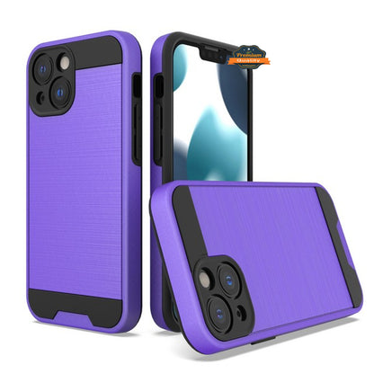 For Apple iPhone 13 /Pro /Mini Slim Rugged TPU + Hard PC Brushed Metal Texture Hybrid Dual Layer Defender Armor Shockproof  Phone Case Cover