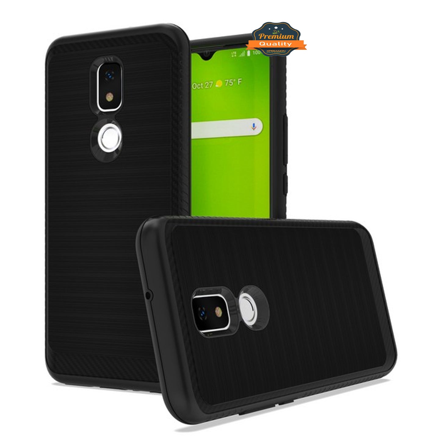 For Cricket Icon 3, Splendor Brushed Metal Texture Hybrid Dual Layer Defender TPU Rugged Shockproof Carbon Fiber Design  Phone Case Cover