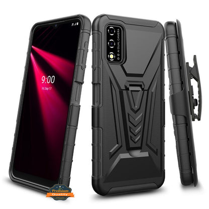 For TCL 4X 5G (T601DL) Hybrid Armor Kickstand with Swivel Belt Clip Holster Heavy Duty 3 in 1 Defender Shockproof Rugged  Phone Case Cover