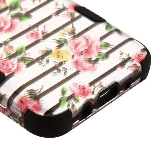 For LG Stylo 4 / Stylo 4 Plus Flowers 2D Hybrid Three Layer Hard PC Shockproof Heavy Duty TPU Rubber Anti-Drop Pink Fresh Roses Phone Case Cover
