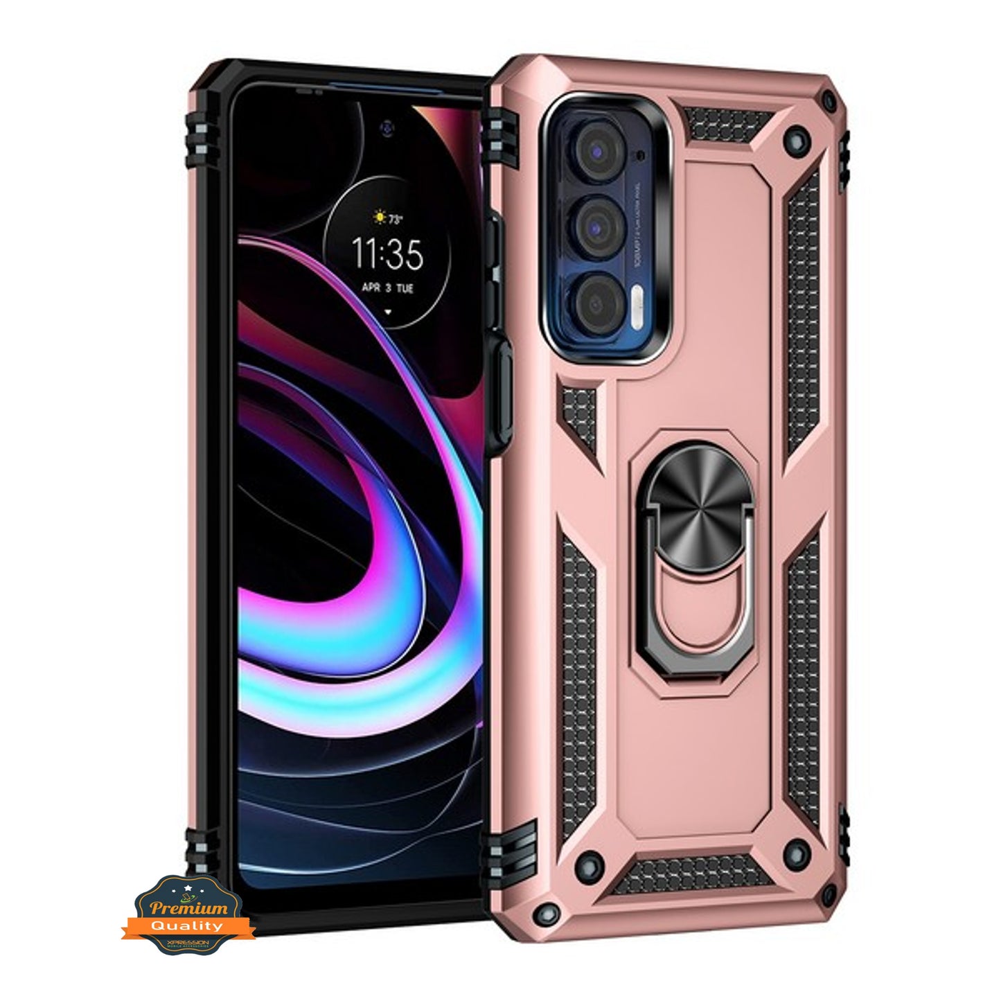 For Motorola Edge 2021 Shockproof Hybrid Dual Layer PC + TPU with Rotating Ring Stand Metal Kickstand Heavy Duty Armor Shell  Phone Case Cover