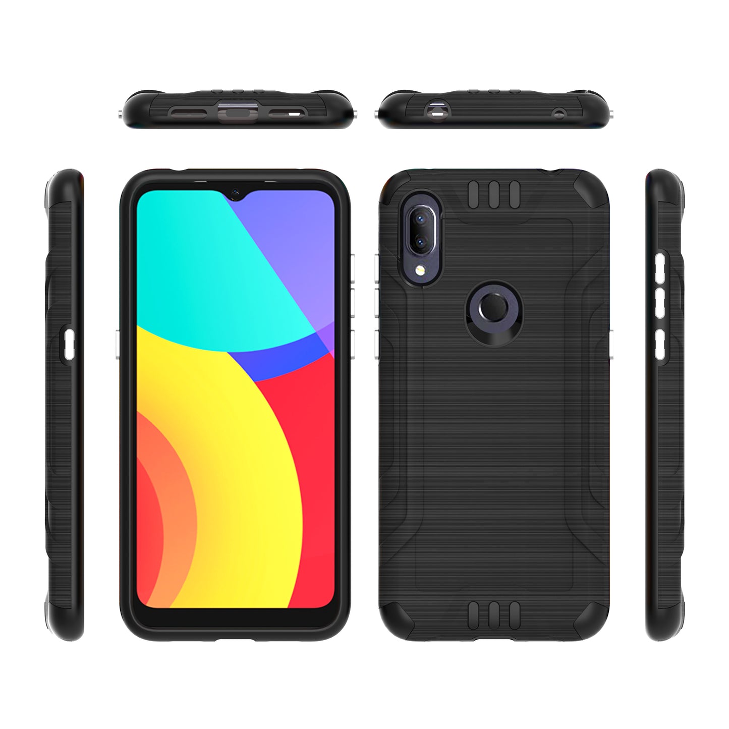 For Boost Mobile Celero 5G Hybrid Dual Layer Slim Defender Armor Tuff Metallic Brush Texture Finishing Shockproof Hard TPU Rubber  Phone Case Cover