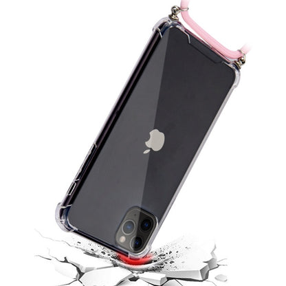 For Apple iPhone 11 Pro Max Slim Fit Hybrid Transparent Rubber Gummy Hard PC Soft Silicone with Lanyard Clear / Pink Phone Case Cover