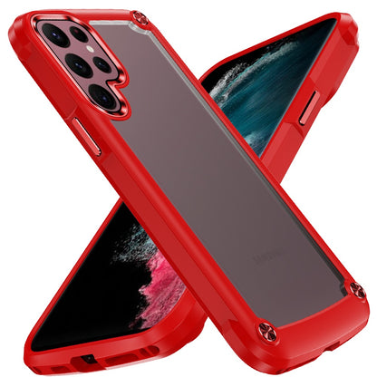 For Samsung Galaxy S22 Ultra Hybrid Transparent Rubber Gummy with Metal Buttons Hard PC TPU Corner Bumper Frame  Phone Case Cover