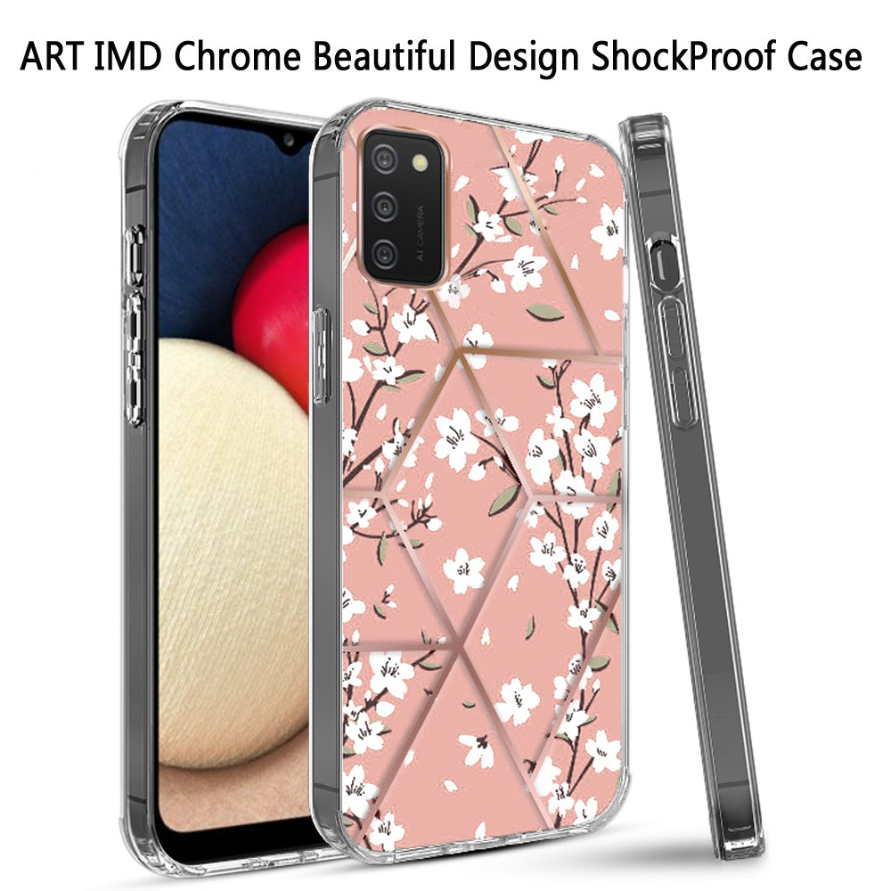 For Samsung Galaxy A02S Fashion Art Floral IMD Design Beautiful Flower Pattern Hybrid Protective Hard PC Rubber TPU Slim Back  Phone Case Cover
