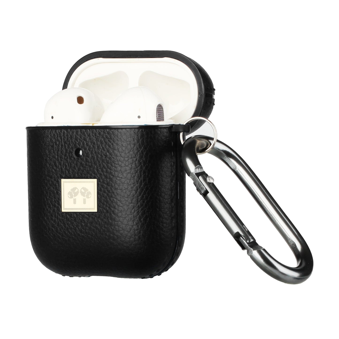 For Apple AirPods 2 & 1 Luxury Leather Grain Textured TPU with Carabiner [Front LED Visible] Shockproof Protective Skin  Phone Case Cover