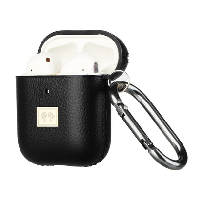 For Apple AirPods 2 & 1 Luxury Leather Grain Textured TPU with Carabiner [Front LED Visible] Shockproof Protective Skin  Phone Case Cover