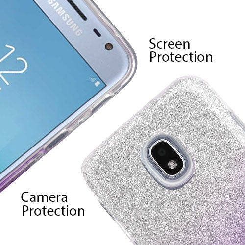 For Samsung Galaxy J3 (2018)/ Galaxy J3 Star/ Galaxy J3 Glitter Stylish Design Hybrid Rubber TPU Hard PC Shockproof Armor Rugged Purple Silver Phone Case Cover