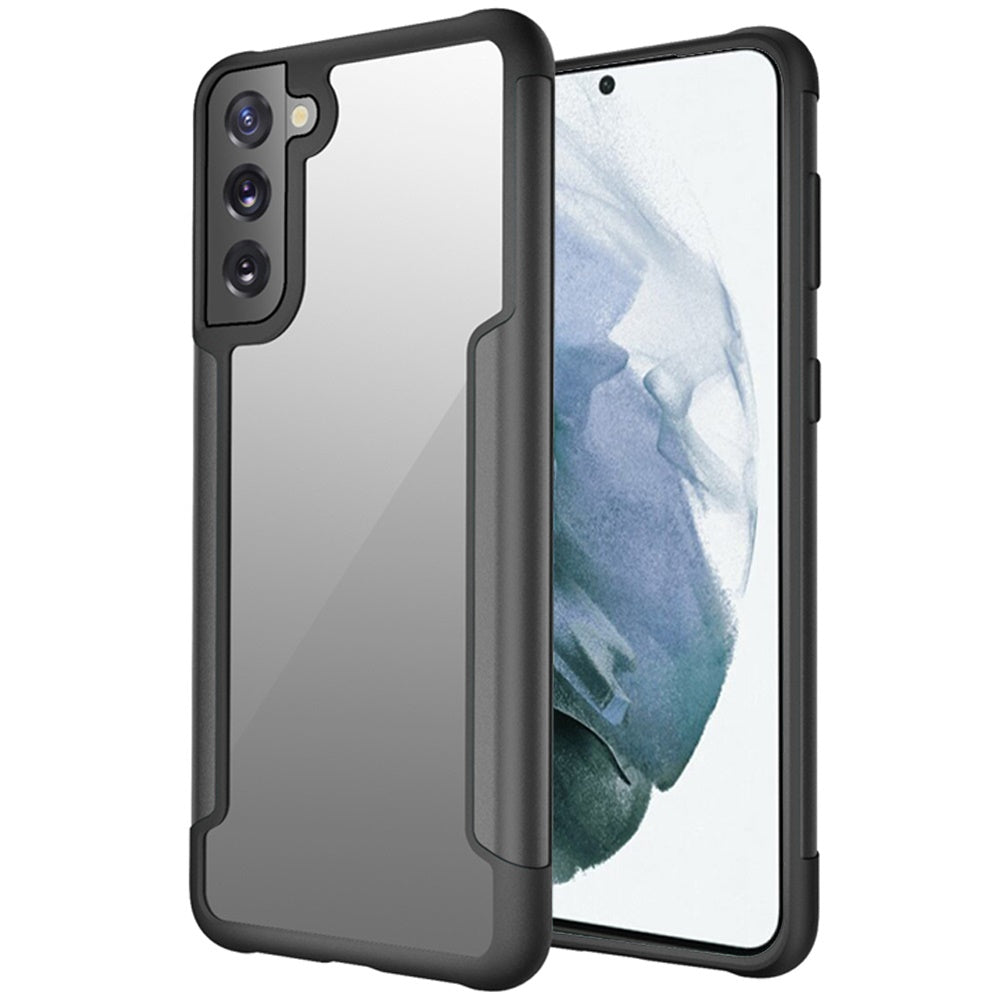 For Samsung Galaxy S22 Ultra Hybrid Aluminum Alloy Metal Clear Transparent Back PC TPU Bumper Frame Armor Shockproof Black Phone Case Cover