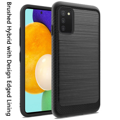 For Samsung Galaxy A03S Slim Protective Hybrid TPU 2-Piece Bumper Shockproof with Brushed Metal Texture Carbon Fiber Hard PC Back  Phone Case Cover