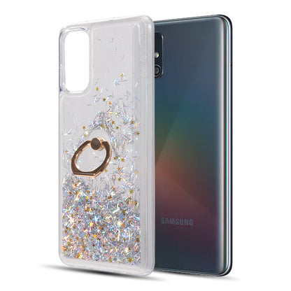 For Samsung Galaxy A22 5G Hybrid Glitter Luxury Bling Sparkling Liquid Quicksand Glittering Sparkle TPU Rubber PC with Ring Stand Holder Kickstand  Phone Case Cover