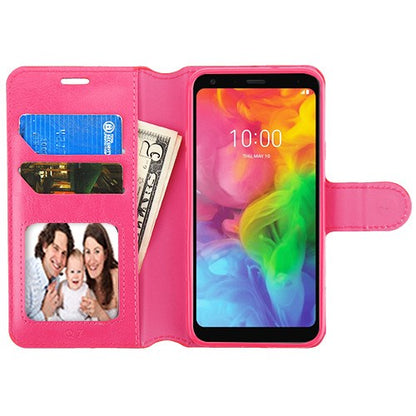 For LG Q7, LG Q7+ PU Leather Wallet with Credit Card Holder Storage Folio Flip Pouch Stand Pink Phone Case Cover