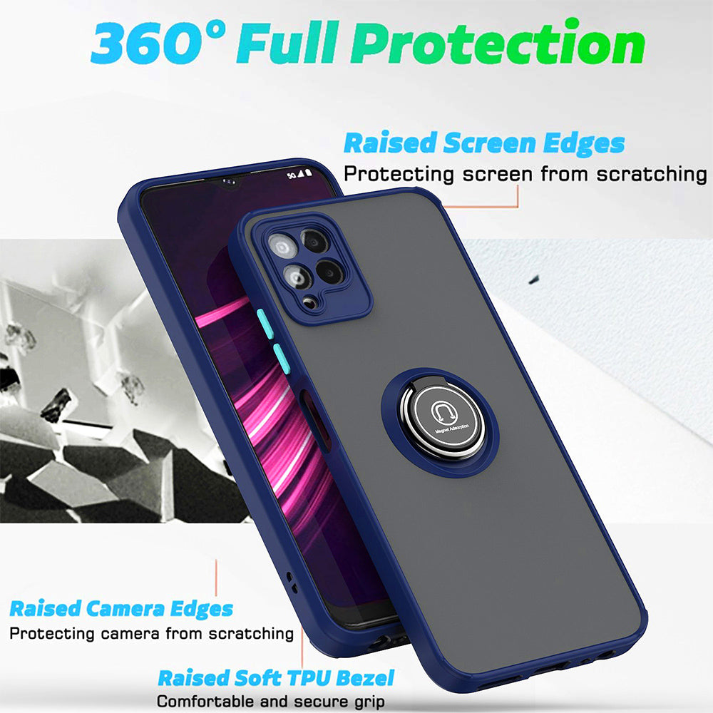 For T-Mobile Revvl 6 Pro 5G Hybrid Frosted Matte Hard Back PC + TPU Frame with Magnetic Ring Holder Stand Kickstand Black Phone Case Cover