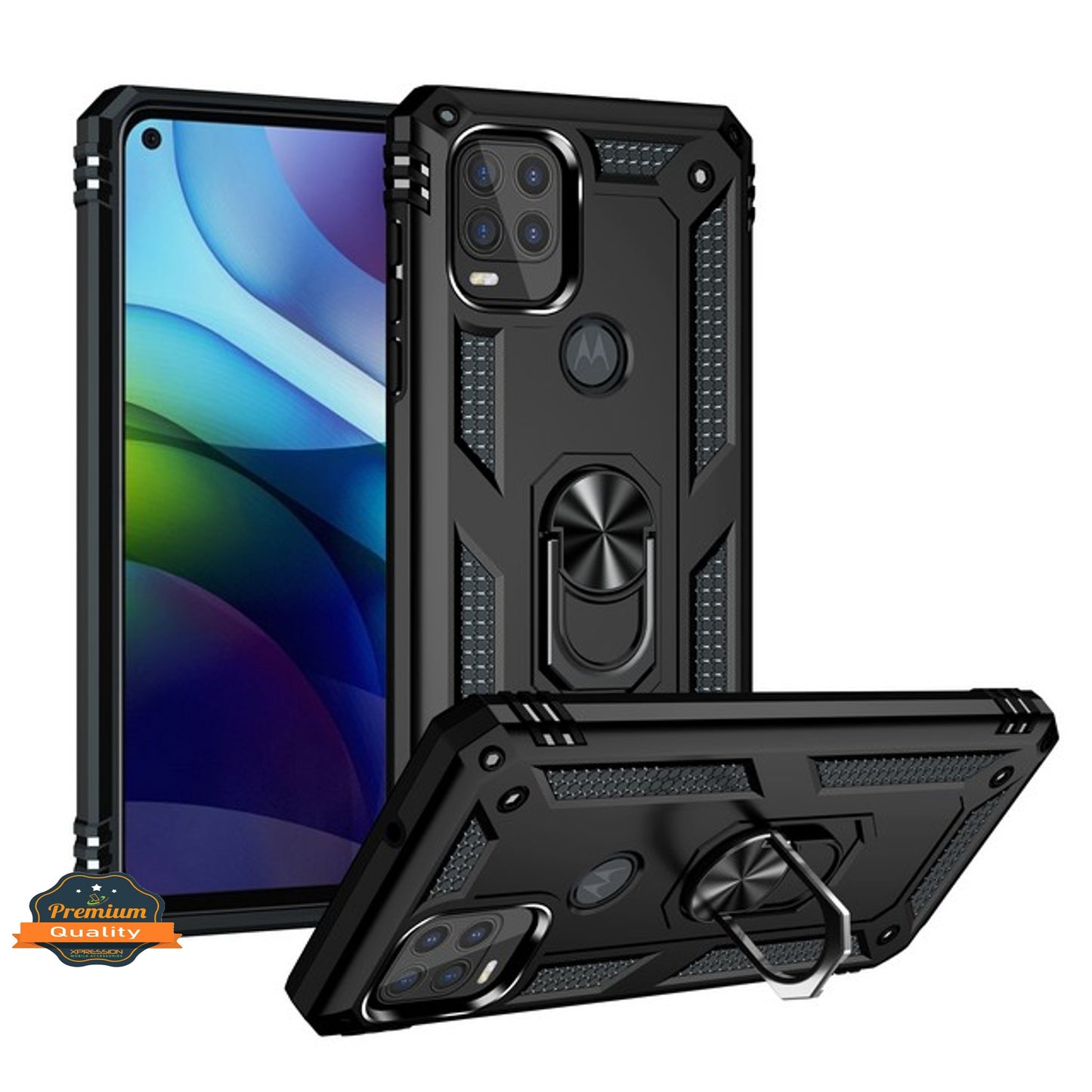 For Motorola Moto G Stylus 5G 2021 Shockproof Hybrid Dual Layer PC + TPU with Ring Stand Metal Kickstand Heavy Duty Armor Shell  Phone Case Cover