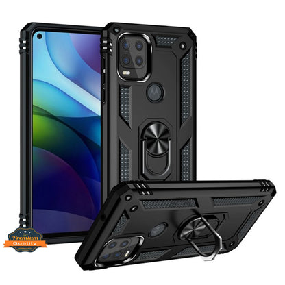 For Motorola Moto G Stylus 5G 2021 Shockproof Hybrid Dual Layer PC + TPU with Ring Stand Metal Kickstand Heavy Duty Armor Shell  Phone Case Cover