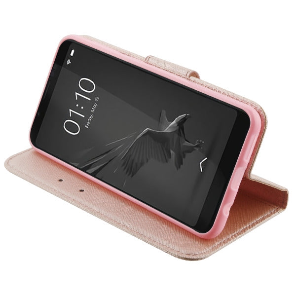 For Foxx L590 (Foxxd Miro) PU Leather Wallet with Credit Card Holder Storage Folio Flip Pouch Stand Rose Gold Phone Case Cover