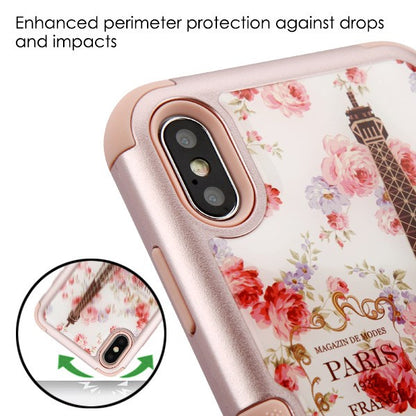 For Apple iPhone XS Max Hybrid Three Layer Hard PC Shockproof Heavy Duty TPU Rubber Gel Anti-Drop Paris in Full Bloom Phone Case Cover