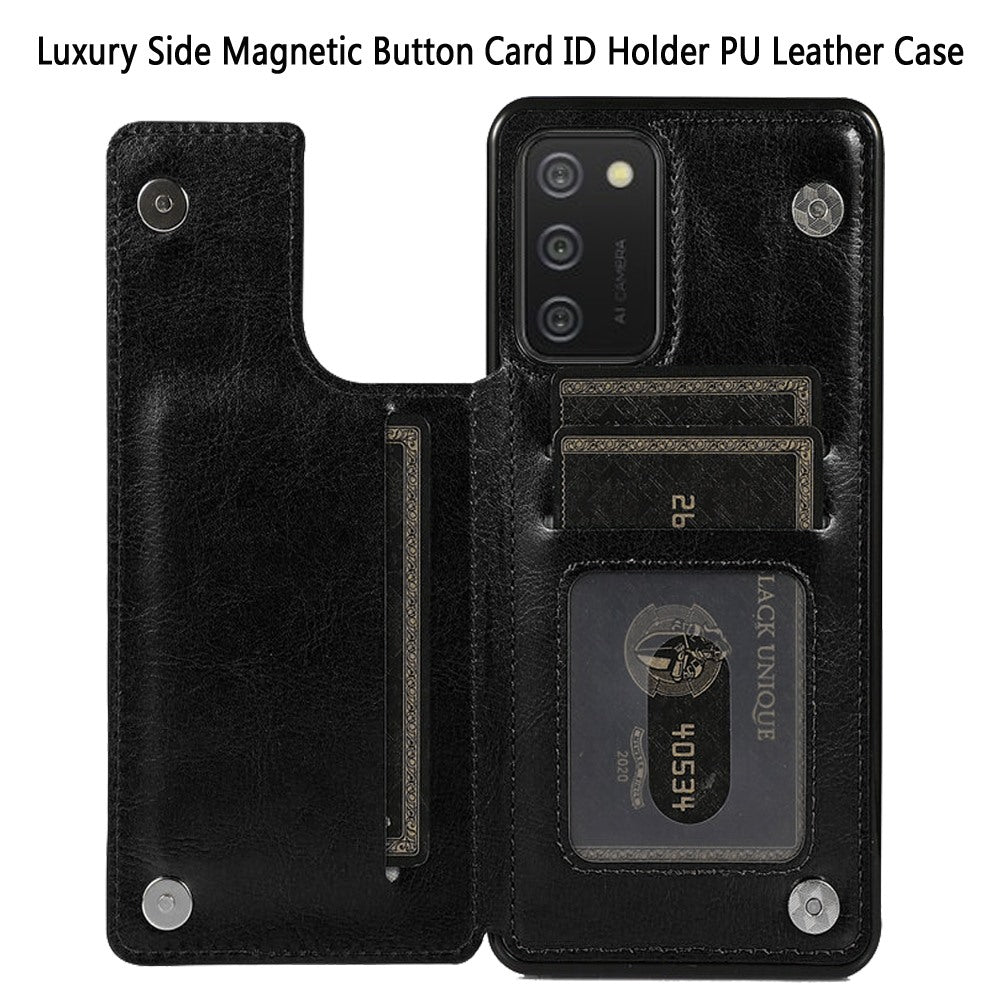 For Samsung Galaxy A02S PU Leather [Two Magnetic Clasp] [Card Slots] Stand Function Durable Shockproof Back Wallet Flip  Phone Case Cover